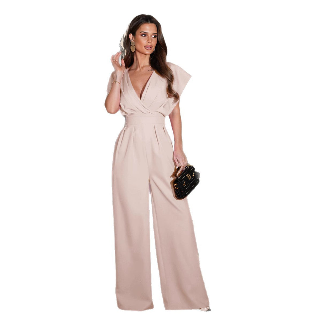 Dame Elegant Jumpsuit med V-Udskæring og Udvidede Ærmer Stilla