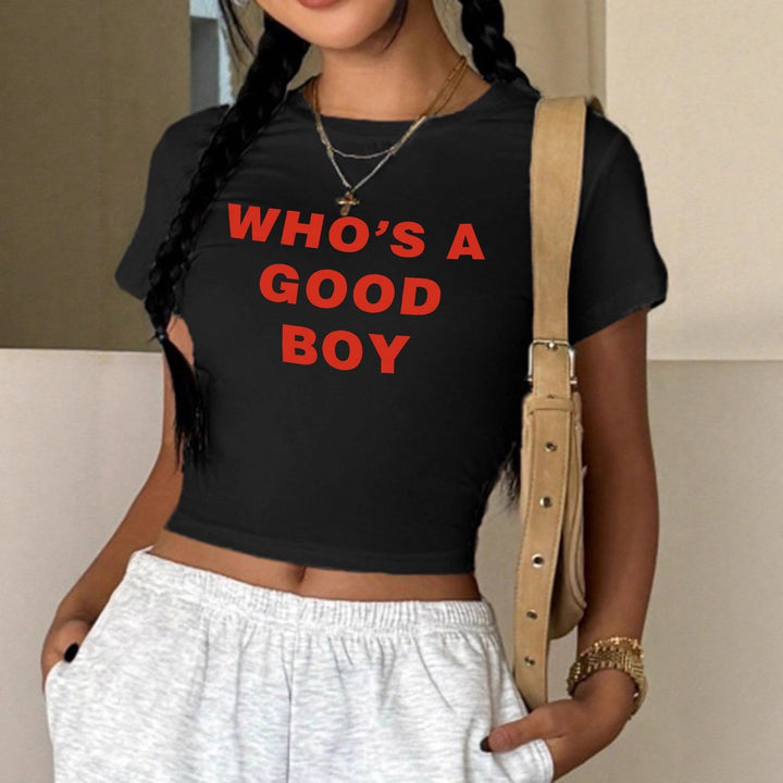 Dame Crop-T-Shirt med kreativ print og tætsiddende som Skovae