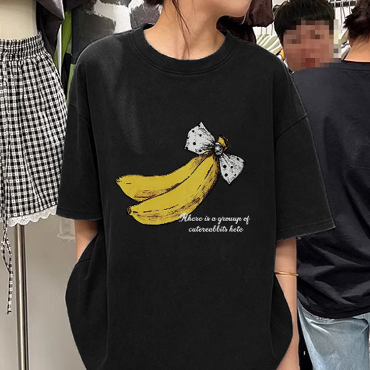 Dame T-shirt med kreativt bananmotiv og afslappet snit Stilla
