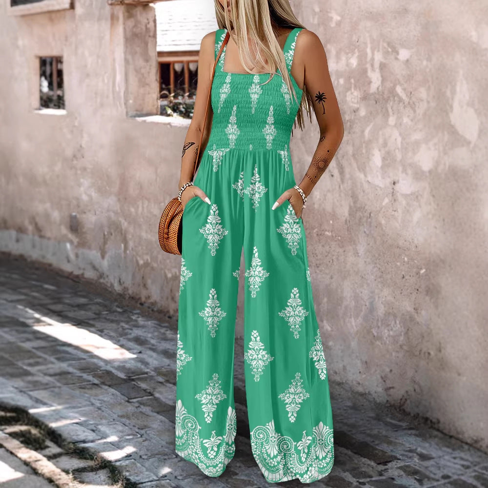 Dame Viddebundet Jumpsuit med elastisk Overdel og praktiske Lommer Skovae
