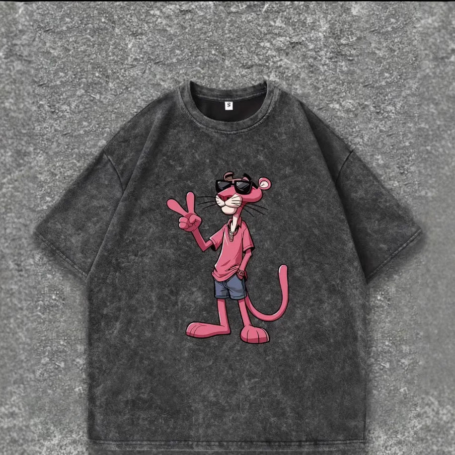 Dame T-shirt med kreativt cartoon-tryk og afslappet snit Stilla