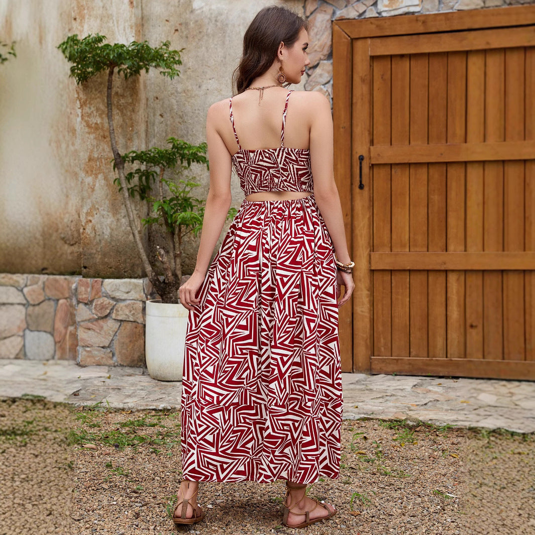Damer Elegant Sommerkjole med asymmetrisk kant og geometrisk mønster Stilla