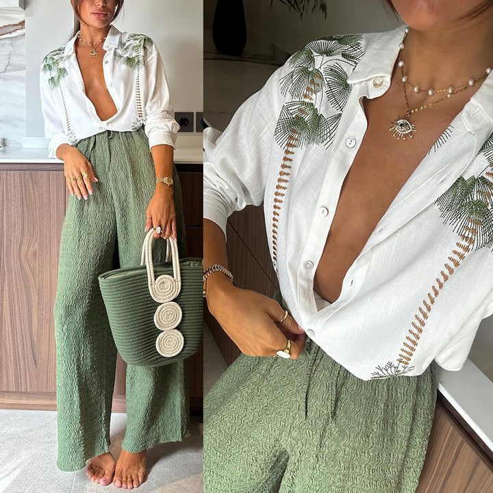 Damebluse med florale broderier Stiila
