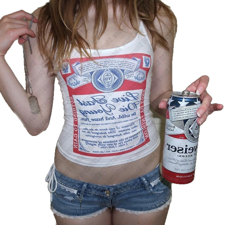 Dame ærmeløs tanktop med kreativt print Skovae