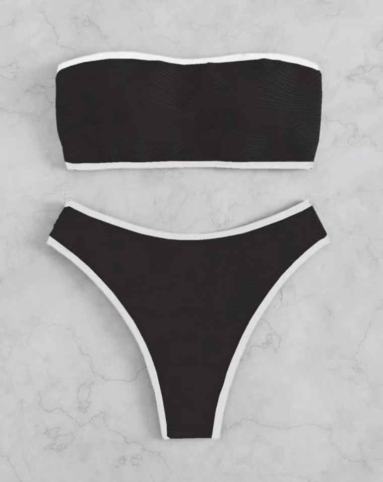 Dame Bandeau-bikini med struktureret top og høj udskæring Stilla