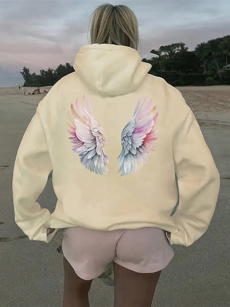 Dame hoodie sweatshirt med fantasifuld vingemotiv Skovae