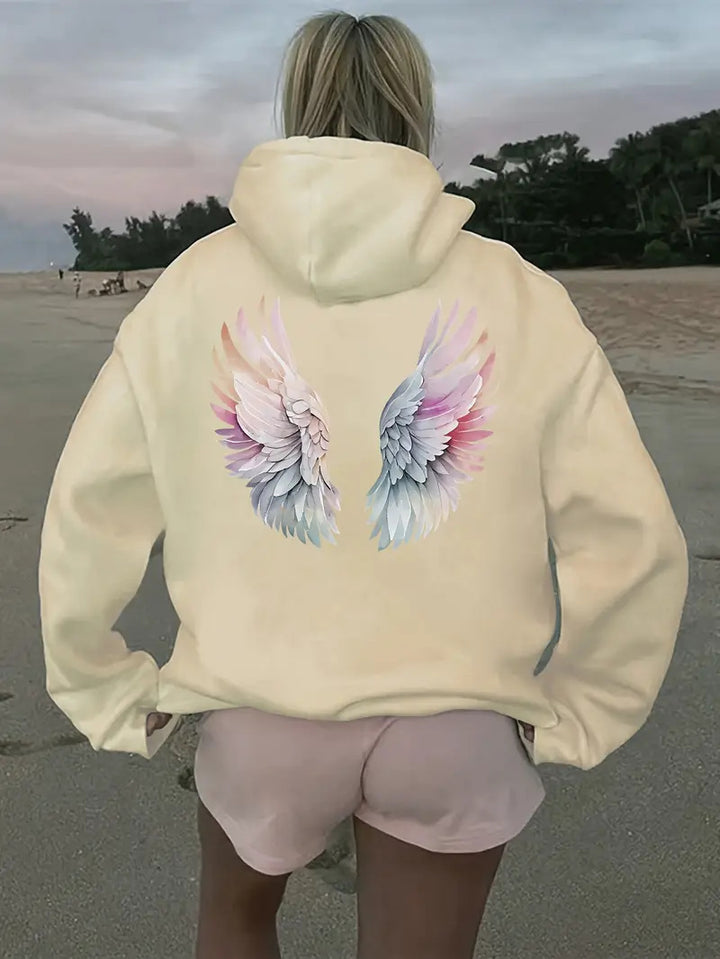 Dame hoodie sweatshirt med fantasifuld vingemotiv Skovae
