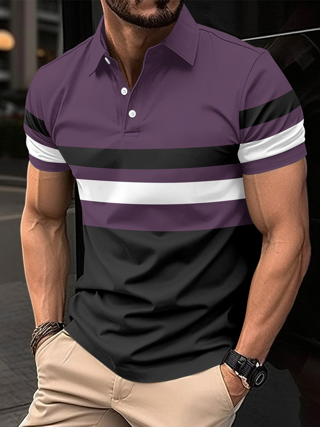Herrer Trendy Stribet Aktiv Polo-Skjorte Stilla