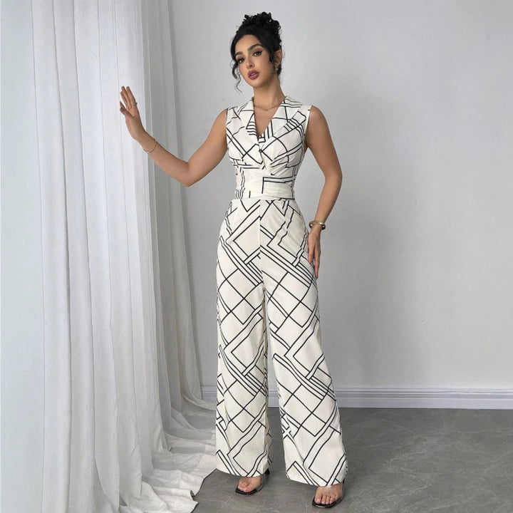 Damer Elegant jumpsuit med geometrisk mønster og figursyet pasform Skovae