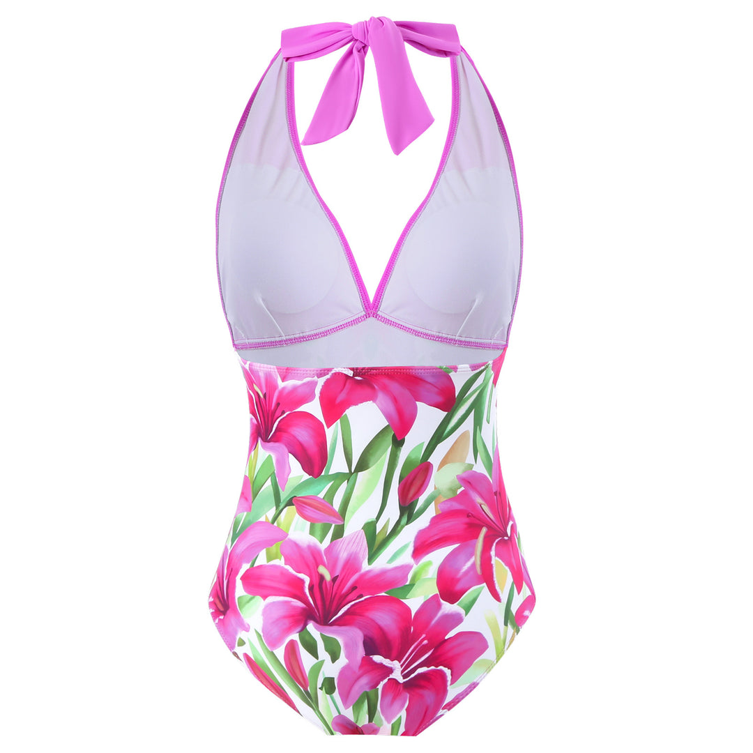 Dame badedragt med blomstret design og moderigtig overkjole Skovae