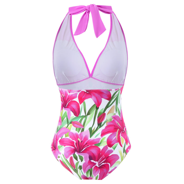 Dame badedragt med blomstret design og moderigtig overkjole Skovae