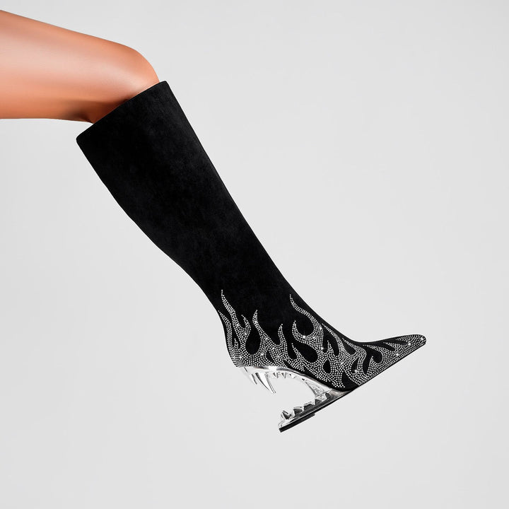 Femme Over-the-Knee Flame-Detail Stiletto-Støvler med skulpturerede hæle Stilla