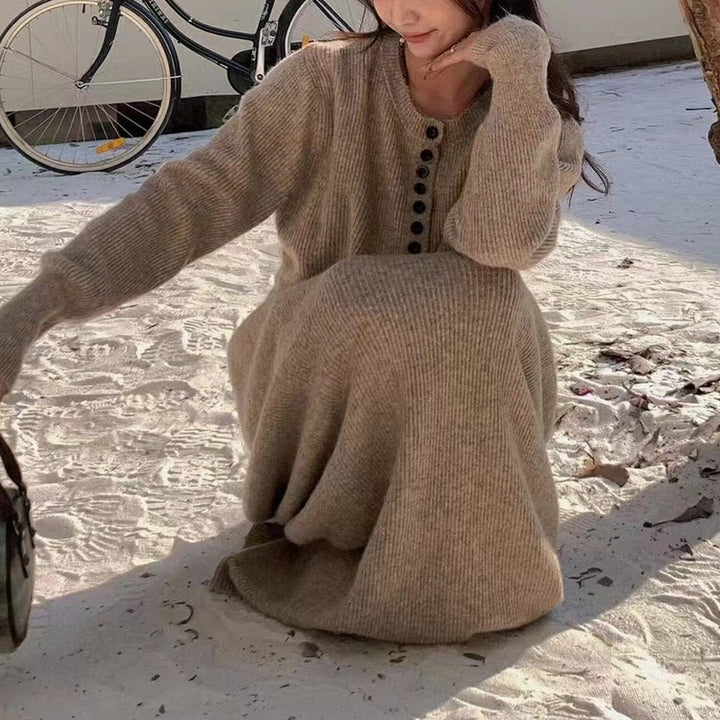 Femme Ribstrik-Cardigan og Maxi-Nederdel Sæt Stilla