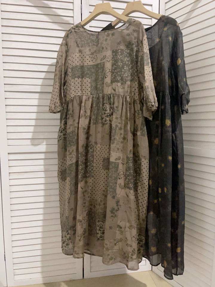 Femme Patchwork Floral Maxi Kjole Stilla