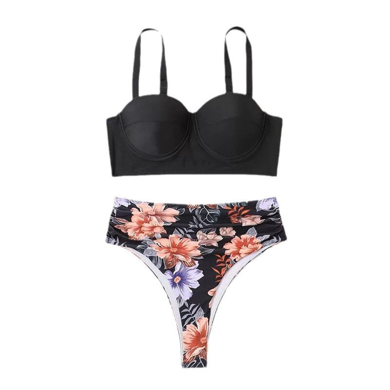 Dame Blomster Højt Skåret Bikini Sæt Stilla