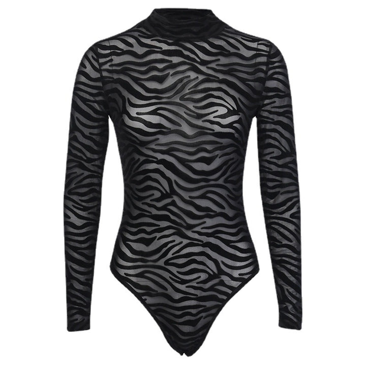 Dame elegant og gennemsigtig langærmet bodysuit med zebra-design Skovae