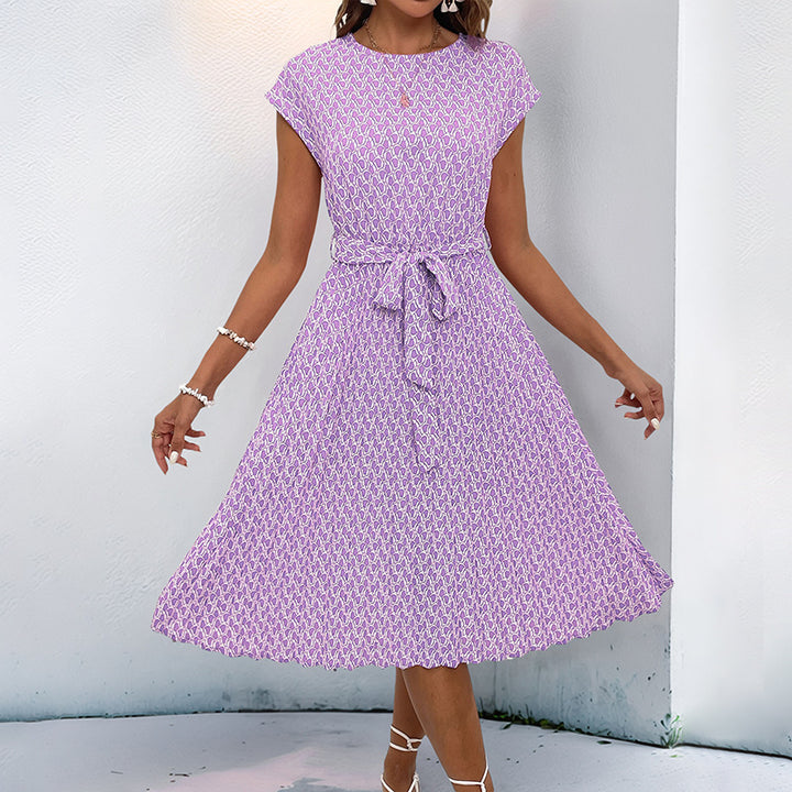 Dame Floral Print Midi Kjole med justerbar Talje Snor Stilla