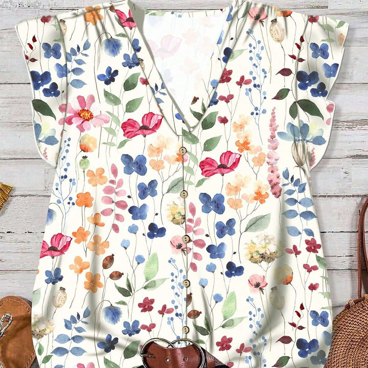 Dame bluse med blomstermønster Skovae