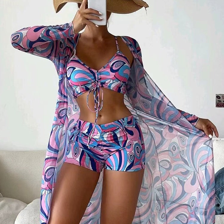 Dame bikiniset med stribet top og højt siddende shorts Stilla