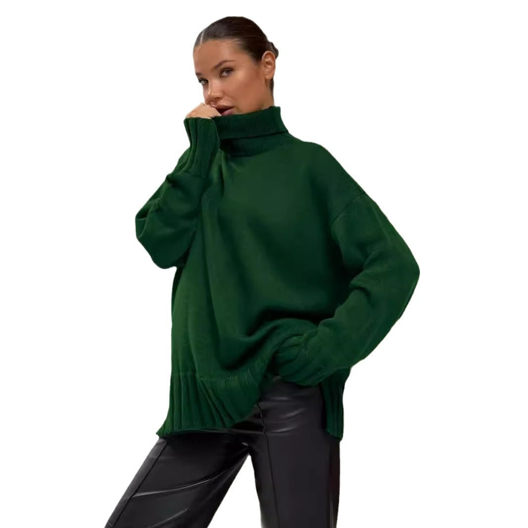 Dame Oversized Strikpullover med høj krave og sidelæringer Stilla