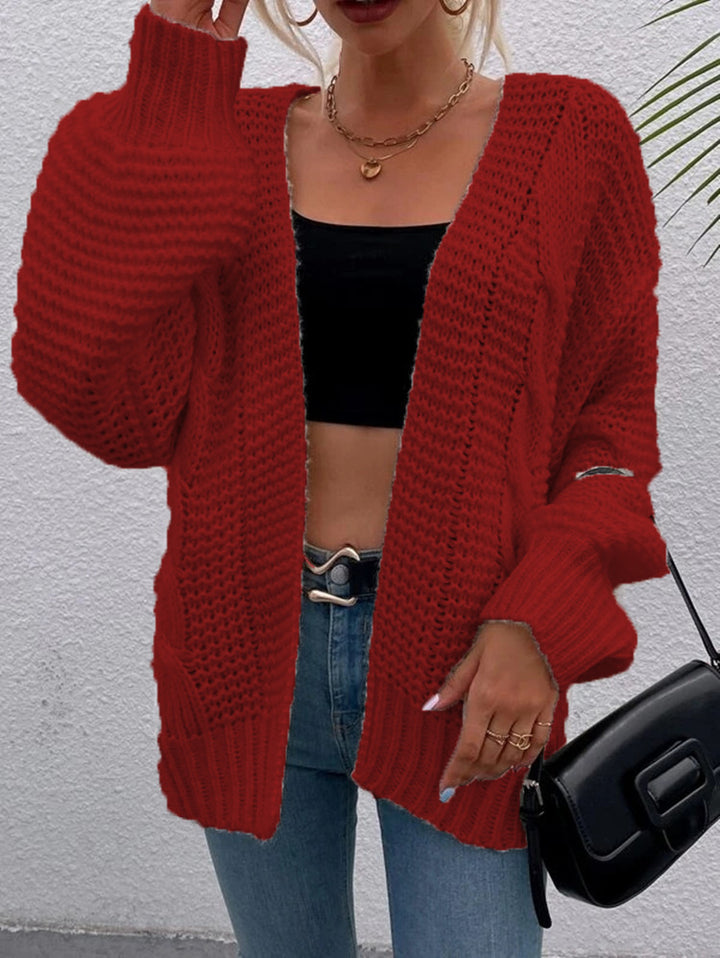 Kvinders chunky strikket cardigan med komfortable åbne lommer og afslappet pasform Stilla