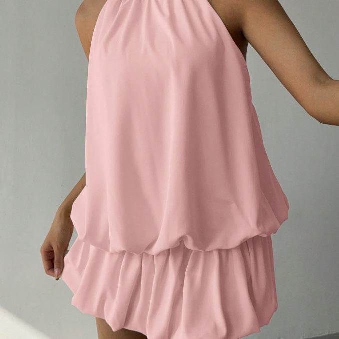 Dame sommerligt minikjole med halterneck og asymmetrisk design Skovae