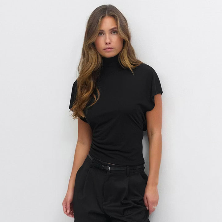 Dame Cropped top med høj mod hals krave og voluminøse ærmer Skovae