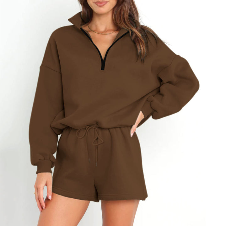 Damer casual sweater med halv høj krave og shorts Stilla