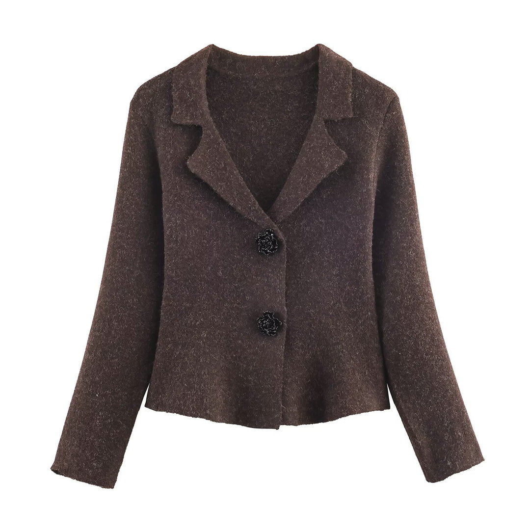 Damerne mode strikket blazer med elegante revers Stilla