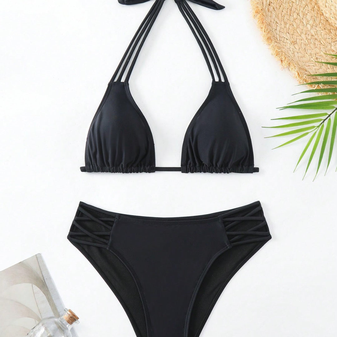 Femme Triangle String Bikini Sæt med Remme på Siderne Stilla