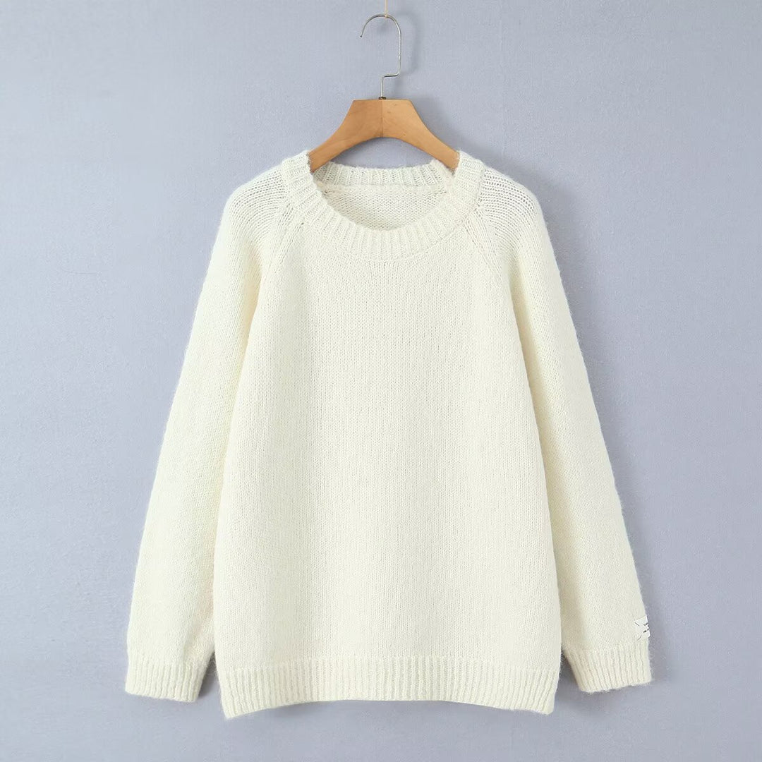 Dame Cozy Strik Sweatshirt med Rund Hals