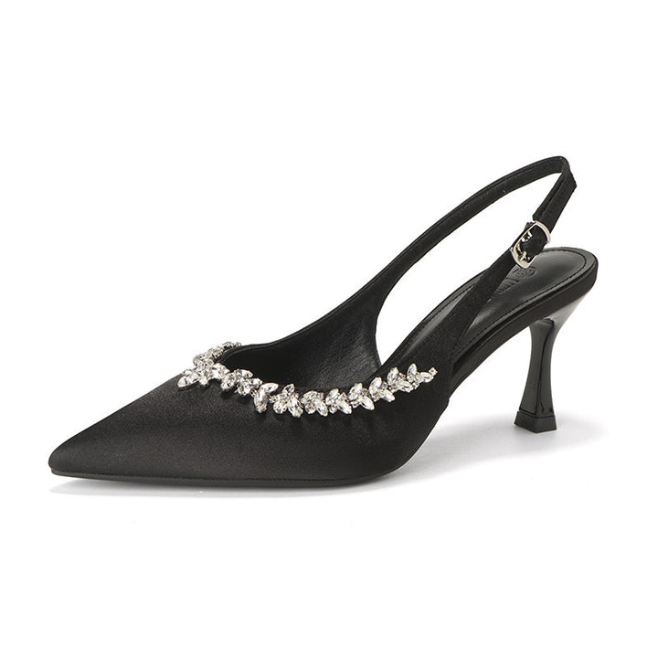 Dame Elegante Spids- tå Slingback Pumps med Krystaldekorationer Stilla