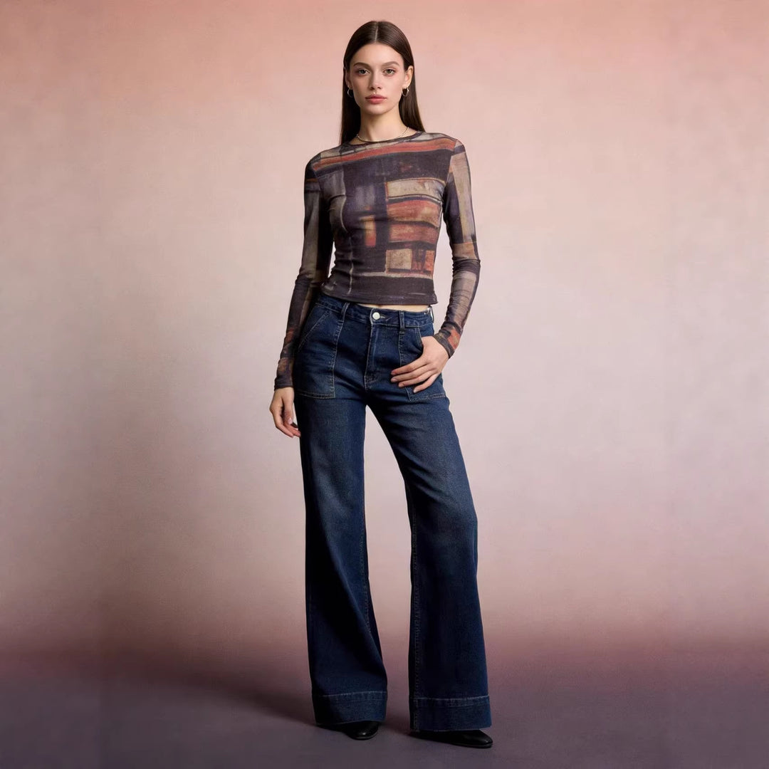 Dame High-Waist Vidde Bukser med trendy Applikation Skovae