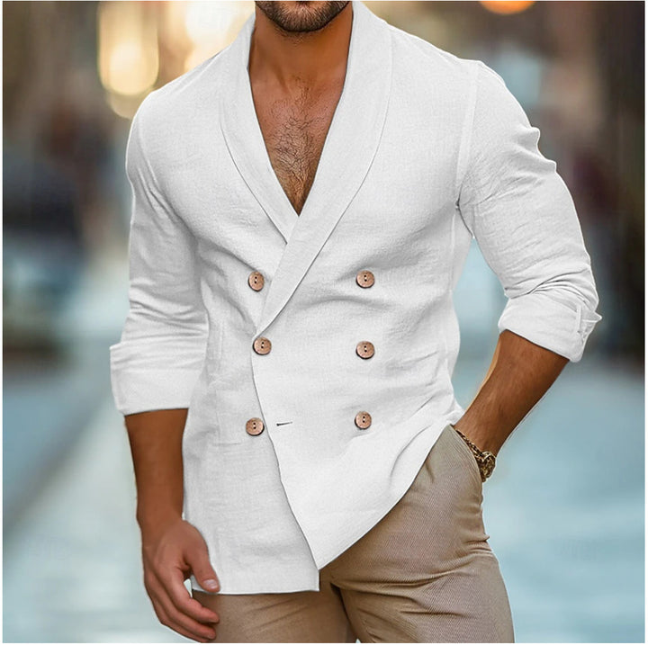 Herrer moderne linned blazer med dobbelte knaplukninger og reverskrave Stilla