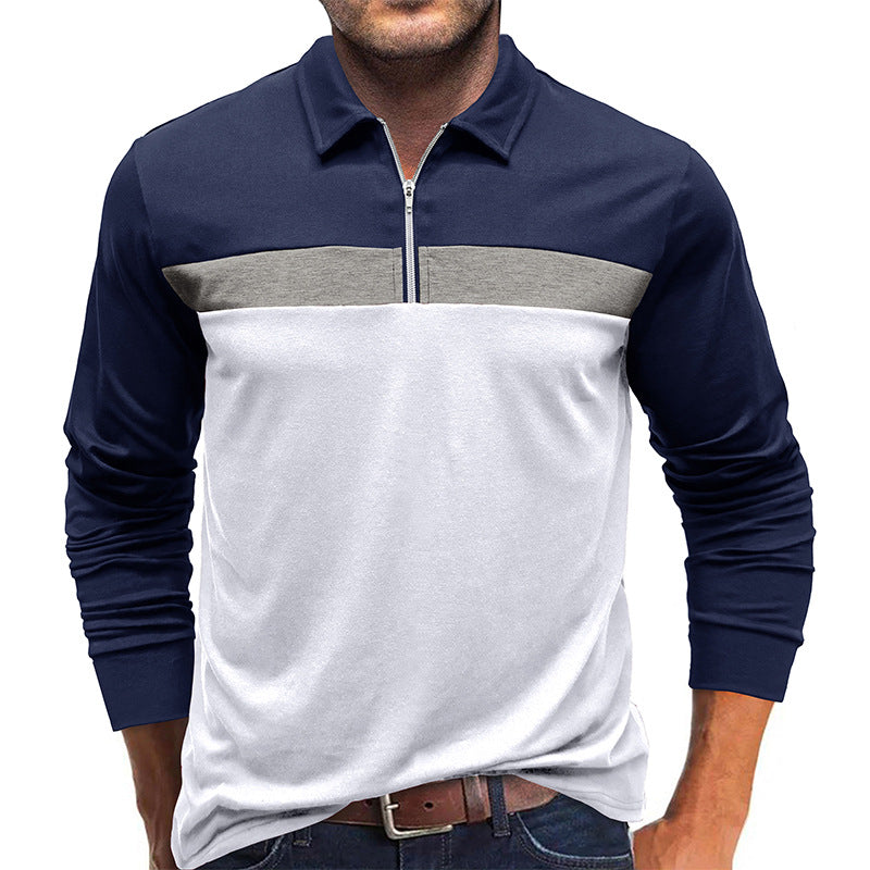 Herre langærmet poloshirt med moderne lynlås og farveaccent Stilla