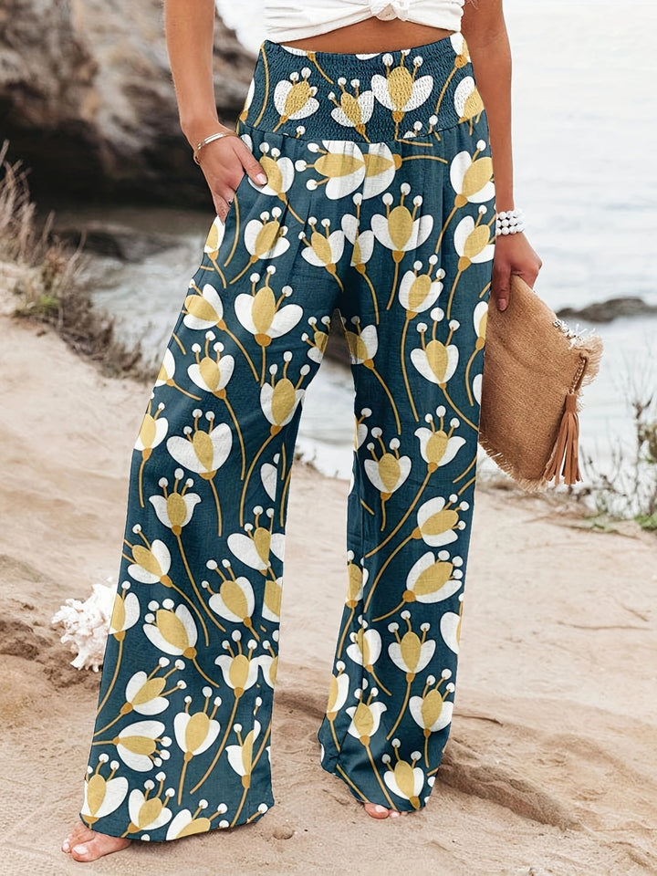 Damer Løst skåret sommerbukser med blomsterprint og elastisk talje Stilla