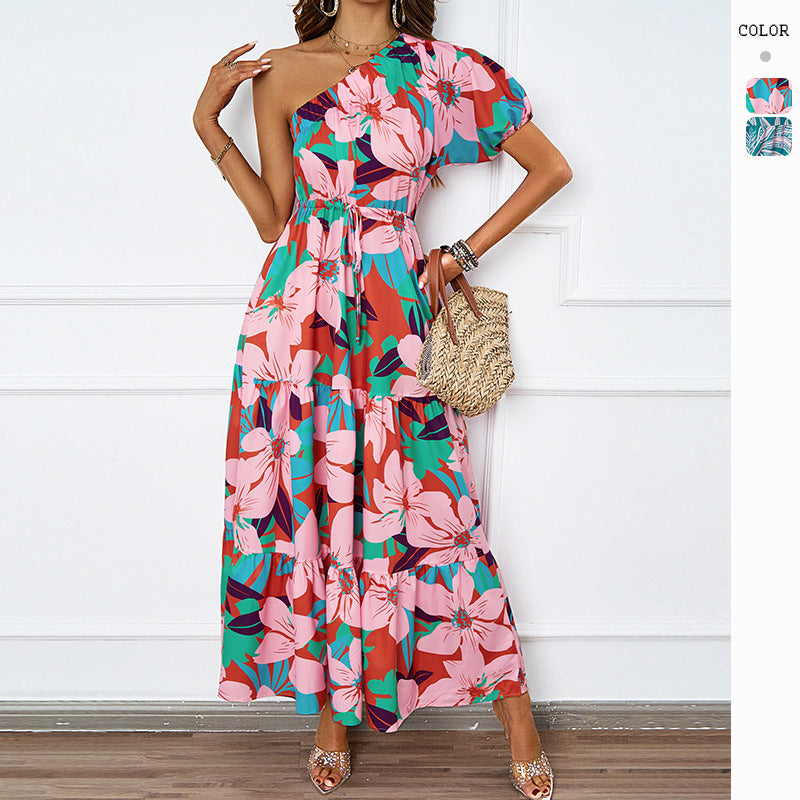 Damer Sommer Maxi Kjole med Asymmetrisk Snit og Blomsterdesign Stilla