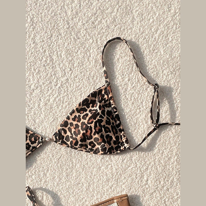 Dame triangel-bikini-sæt med animalsk mønster og justerbare stropper Skovae