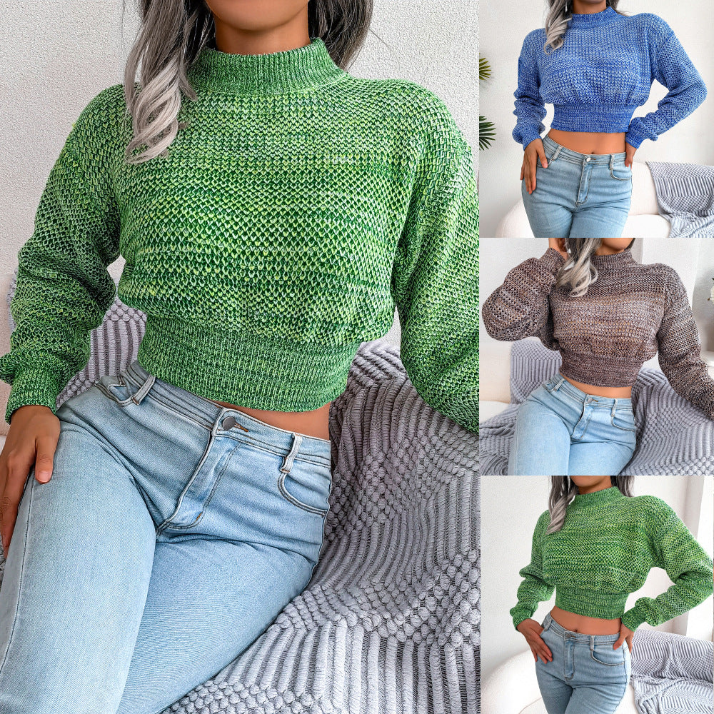 Dame cropped striktrøje med moderigtig strukturdesign og ribdetaljer Stilla