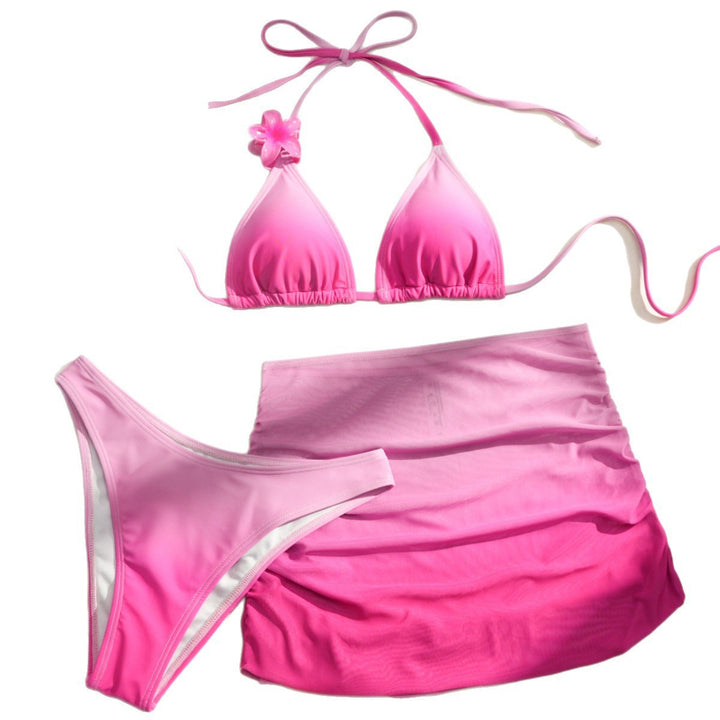 Dame triangels-bikini sæt med floral detalje og sarong nederdel Skovae