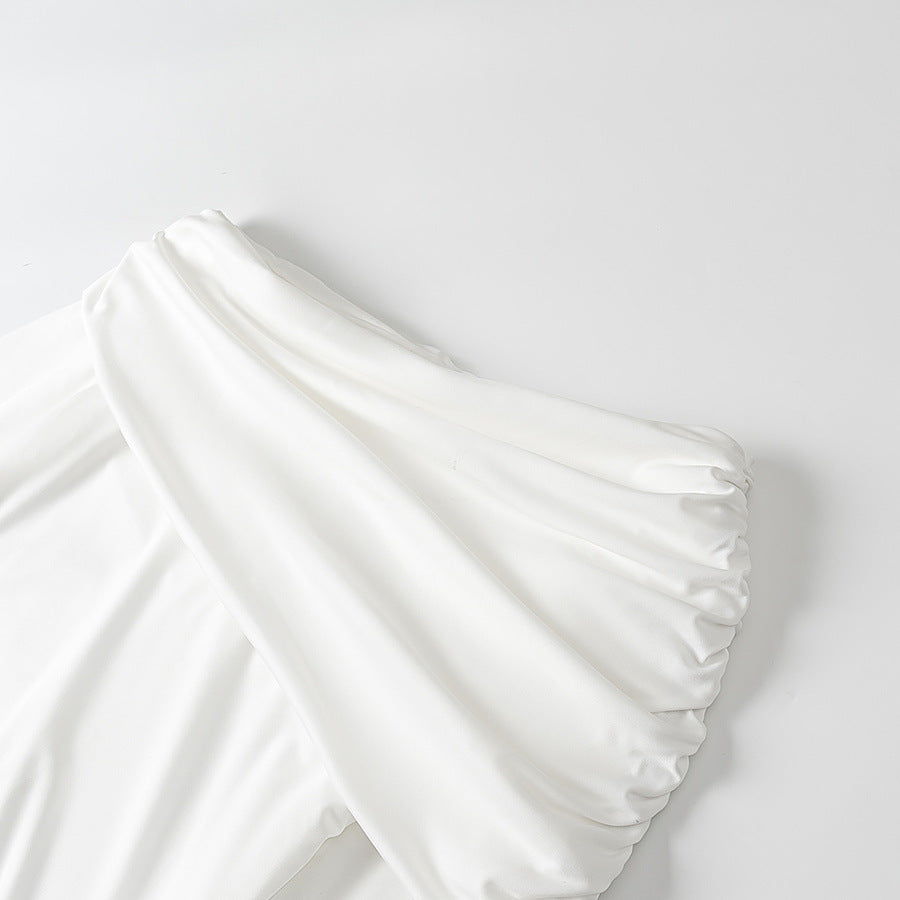Dame Elegant Off-Shoulder Maxi Kjole med Draperet Detalje Stilla