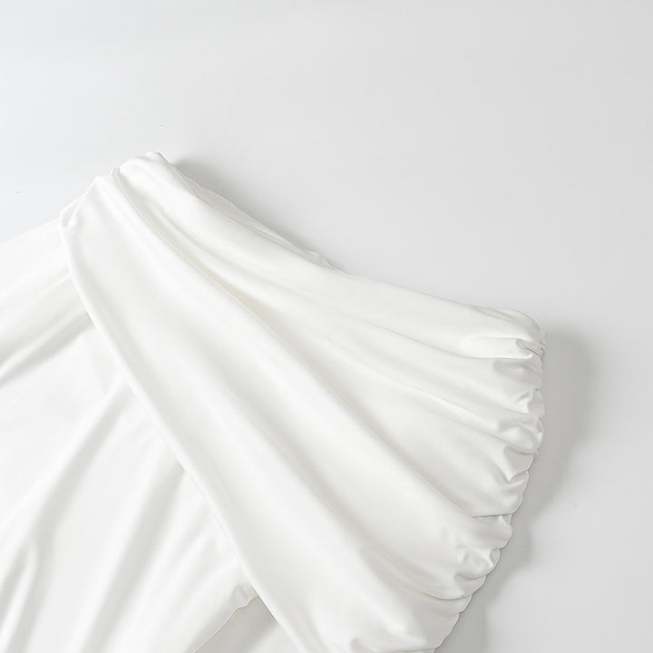 Dame Elegant Off-Shoulder Maxi Kjole med Draperet Detalje Stilla