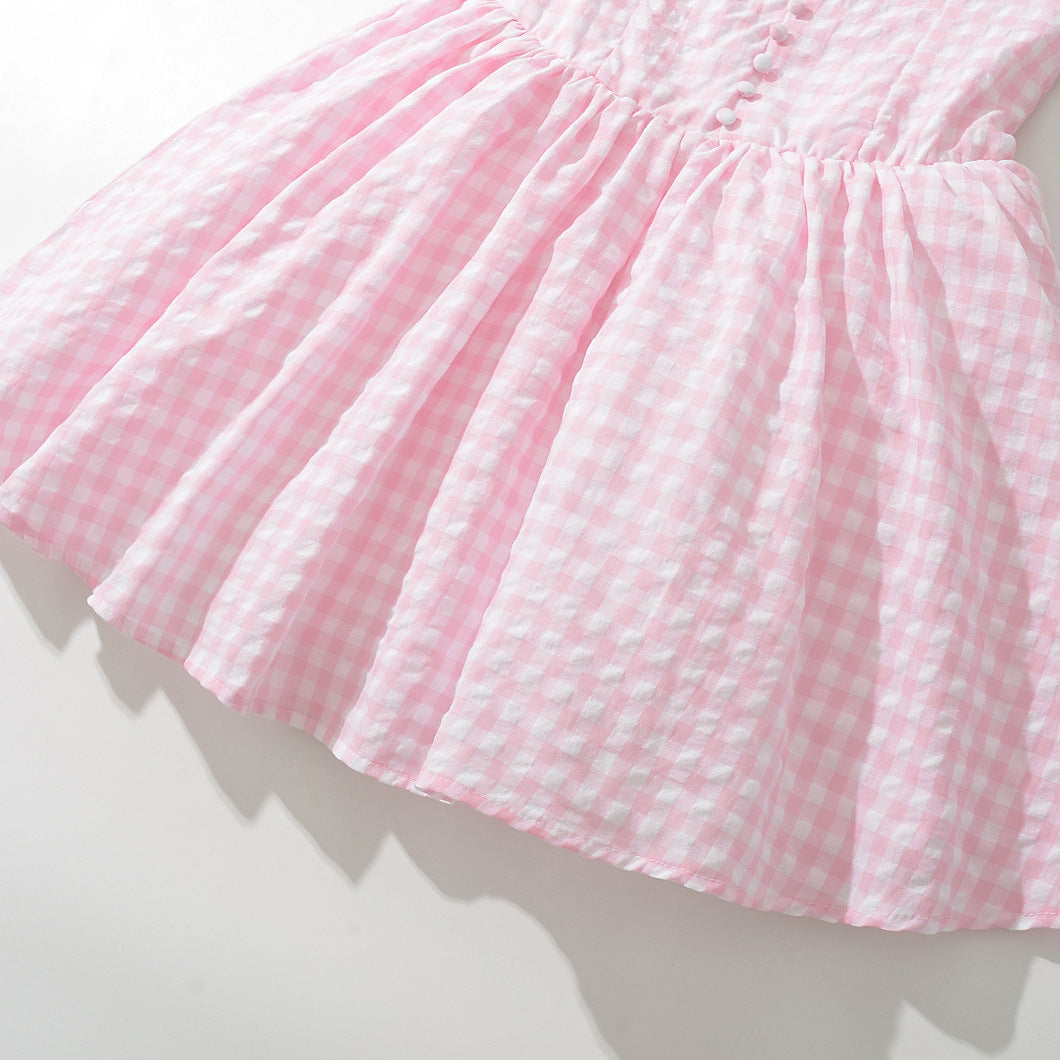 Femme Gingham A-linje kjole med spidsdetalje og knapdetalje Stilla