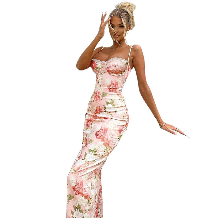 Femme Floral Satin Maxikjole med Hjerteudskæring Stilla