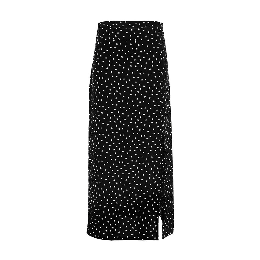 Dame maxiskørt med høje slids og trendy polka-dot mønster Stilla