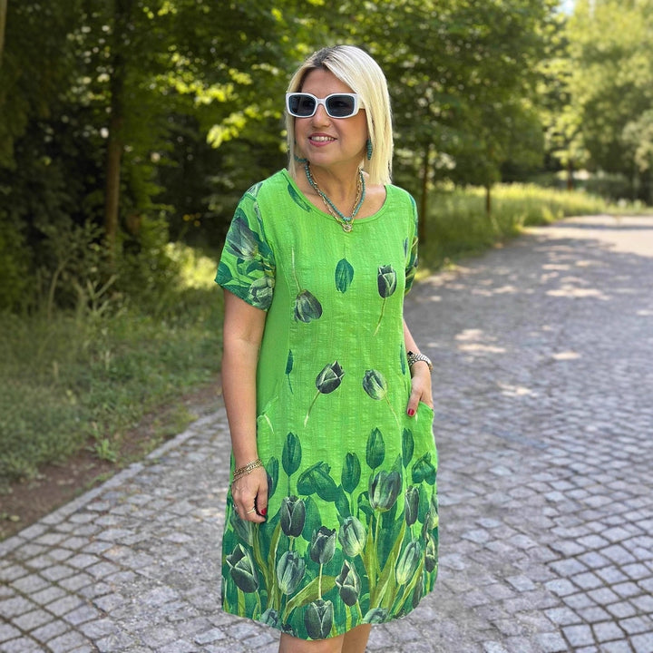 Dame Kortærmet Blomster Mønster A-Linje Kjole Stilla