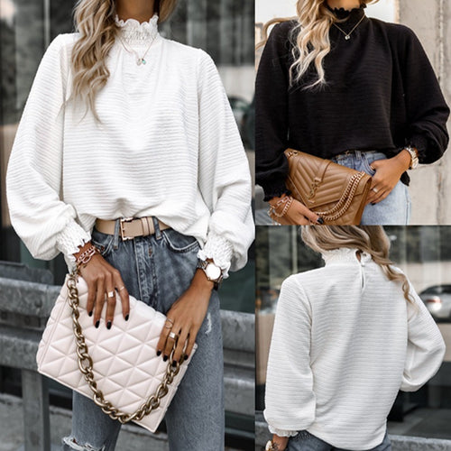 Dame Oversized Bluse med flæsekant og struktureret materiale Stilla