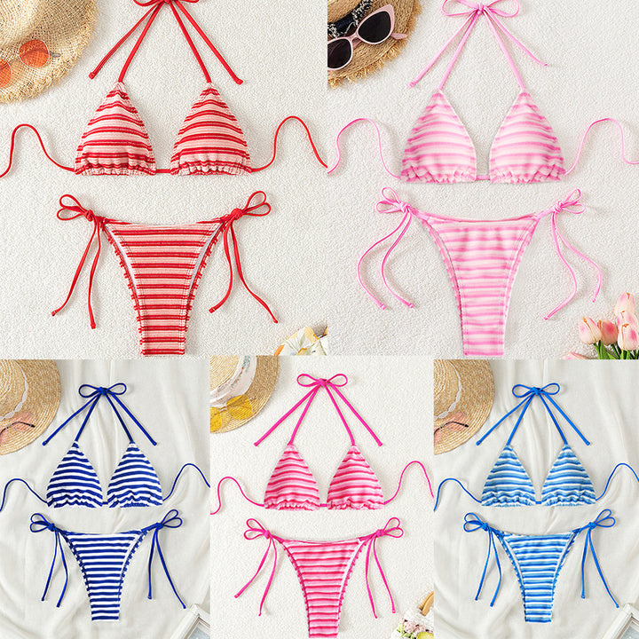 Dame triangel-bikini-sæt med legende binde-design og elastiske stropper Stilla
