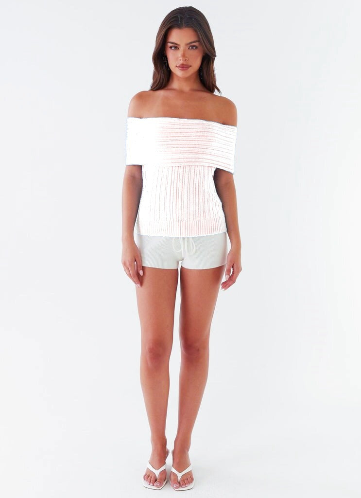 Dame Off-Shoulder Striktrøje med Ribstruktur Skovae