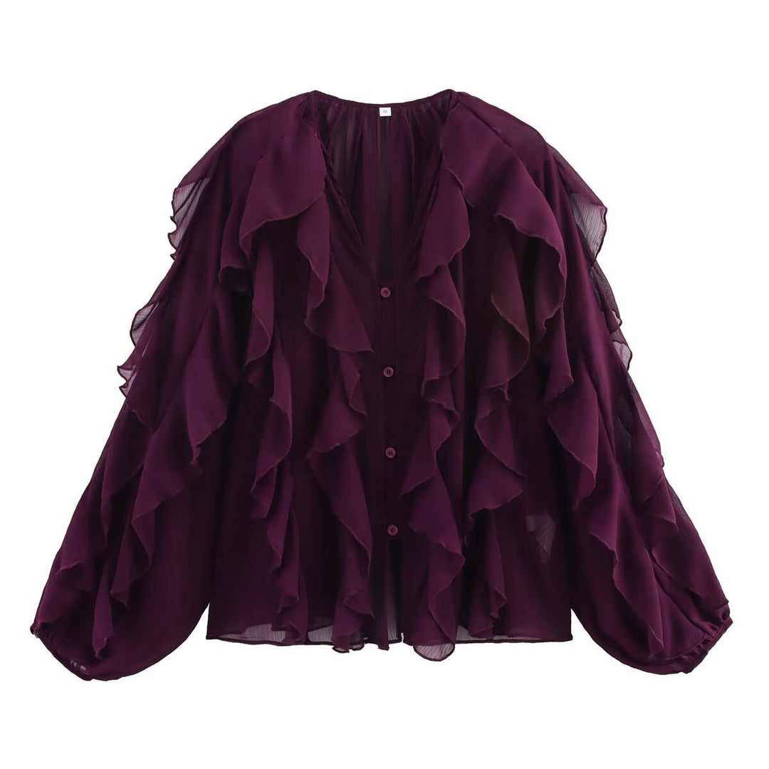 Dame Luftig Rynket Bluse med elegante Knapdetaljer Stilla